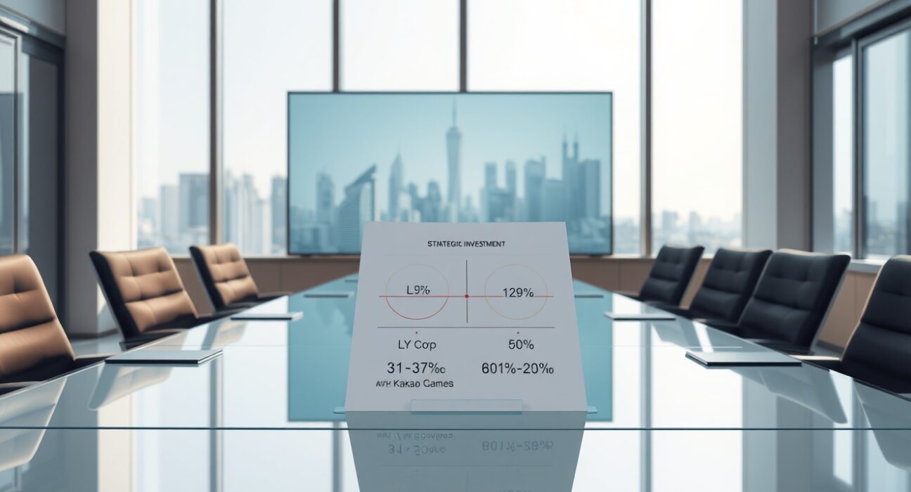 LY Corp strategic investment document for Kakao Games shareholder restructuring in Seoul boardroom