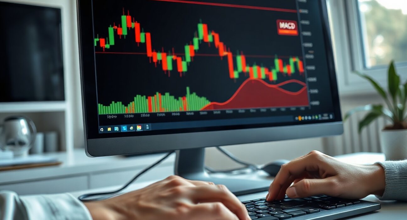 Trading screen showing MACD indicator on candlestick chart