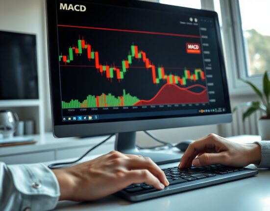 Trading screen showing MACD indicator on candlestick chart