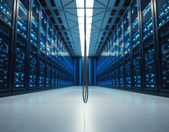 Disconnected server cables in a large data center symbolizing the end of the Mag 7 trade and AI cash-flow strain.