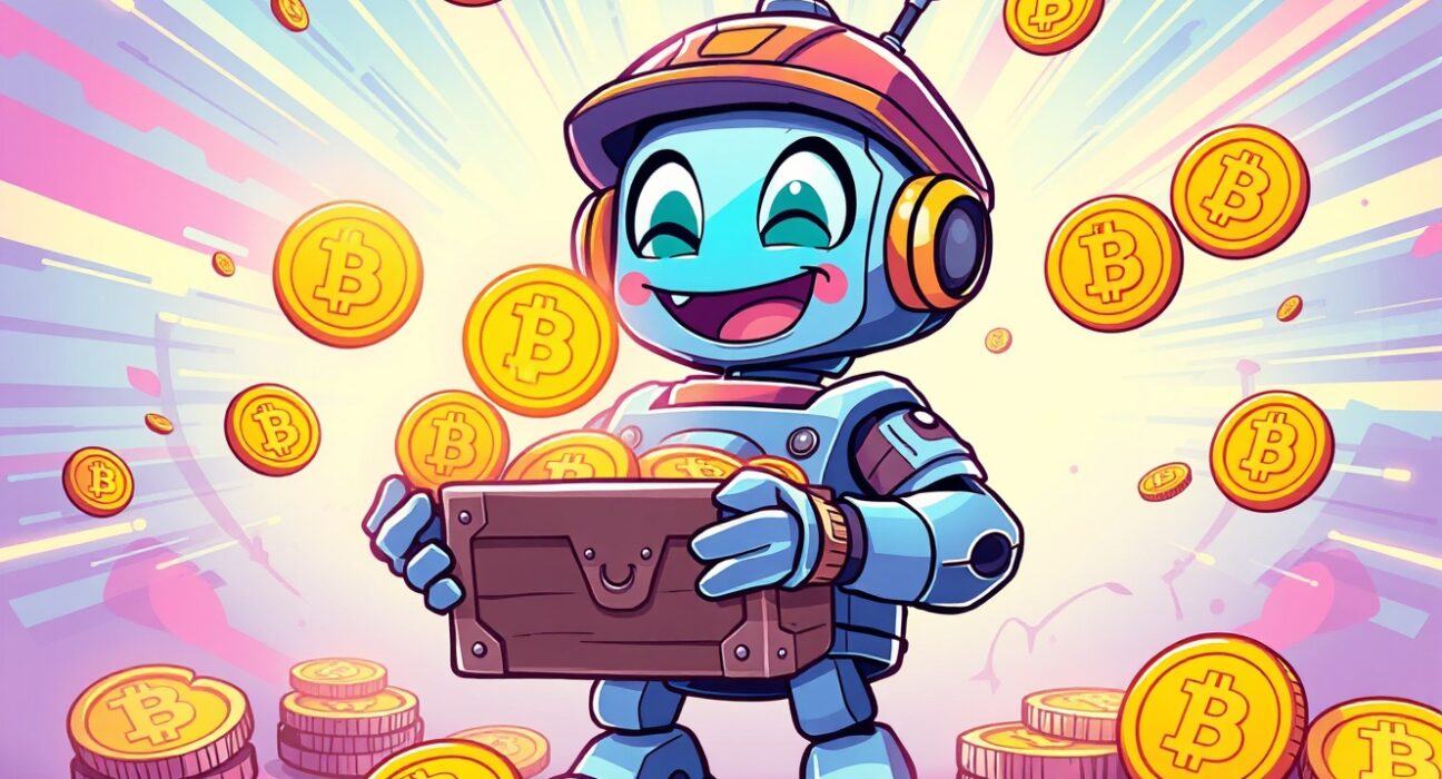 A vibrant cartoon illustration of Magic Eden's Ordinals buyback program collecting digital artifacts.