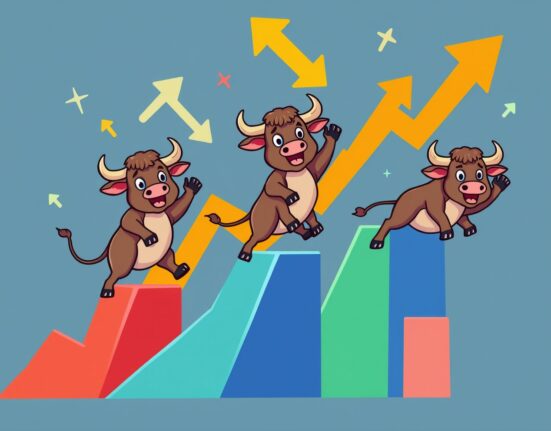 Major US indices showing strong upward momentum with rising market graphs