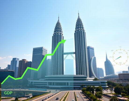 Malaysia economic growth analysis showing Kuala Lumpur skyline with GDP and inflation indicators