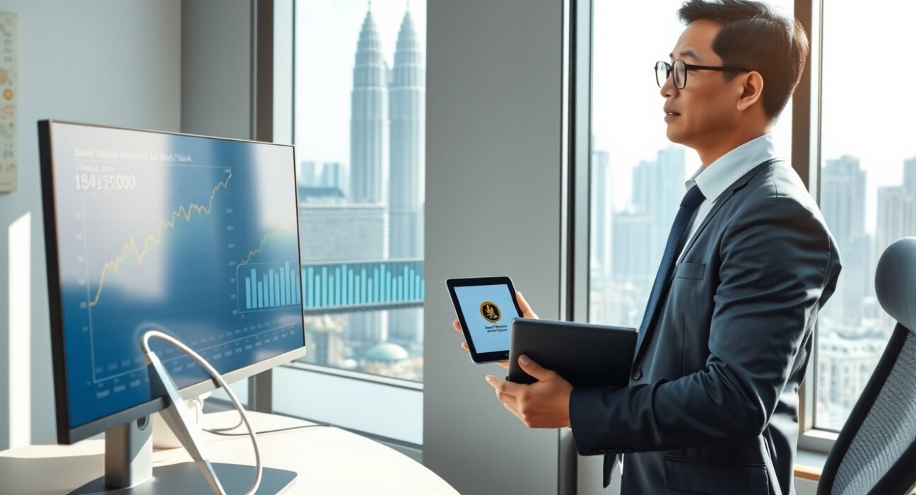 Malaysian economist analyzing inflation data charts showing stable economic trends with Bank Negara Malaysia policy support.