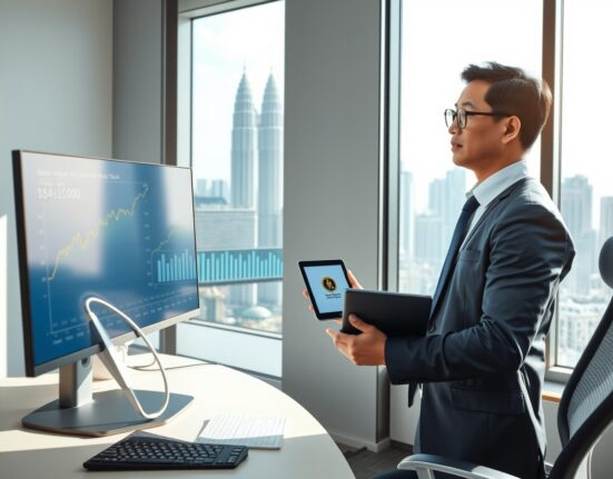 Malaysian economist analyzing inflation data charts showing stable economic trends with Bank Negara Malaysia policy support.