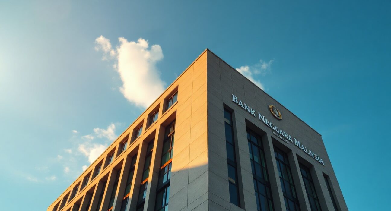 Bank Negara Malaysia headquarters building in Kuala Lumpur during golden hour