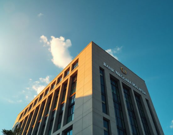 Bank Negara Malaysia headquarters building in Kuala Lumpur during golden hour