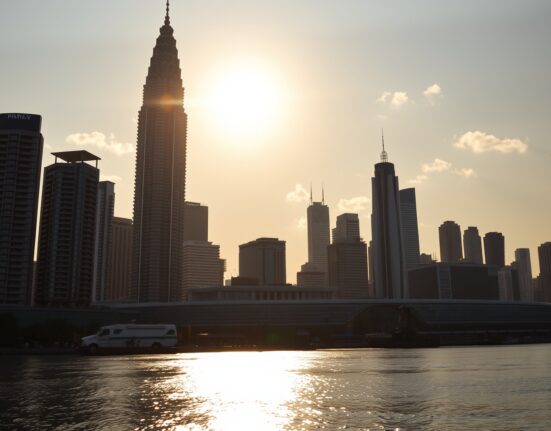 Kuala Lumpur skyline at sunset with Petronas Twin Towers, representing Malaysia's economic landscape