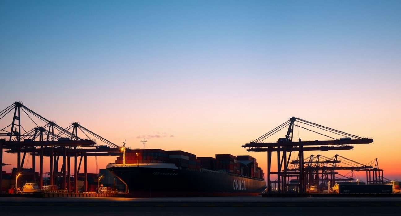 Malaysia trade outlook analysis showing port operations and export logistics at Port Klang