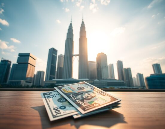 Kuala Lumpur skyline with Petronas Twin Towers at sunset, representing Malaysian economic growth and currency stability.