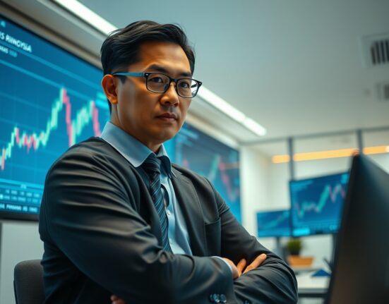 Financial analyst reviewing Malaysian ringgit forex chart on screen