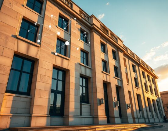 Government building in Malta with digital blockchain symbols representing DeFi regulation discussions