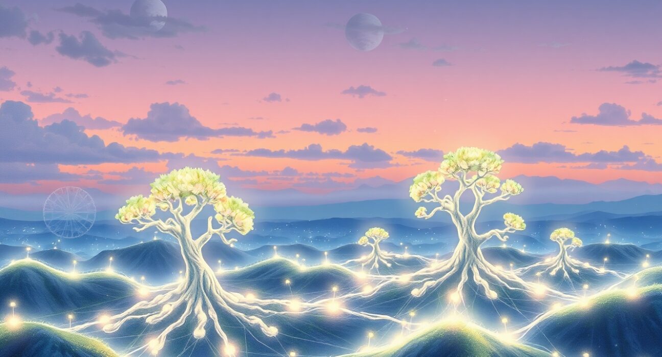 An artistic representation of the Mantle blockchain's layered technology and future growth potential.