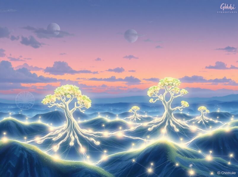 An artistic representation of the Mantle blockchain's layered technology and future growth potential.