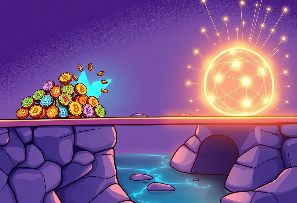 A cartoon image illustrating the seamless and strategic Mantra Chain migration, symbolizing the consolidation of OM tokens onto a unified blockchain for RWA.