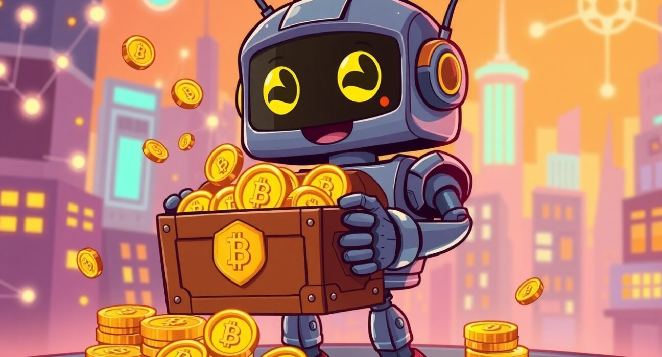 A cartoon illustration symbolizing the strategic MAPO token buyback, showing value being collected for the ecosystem.