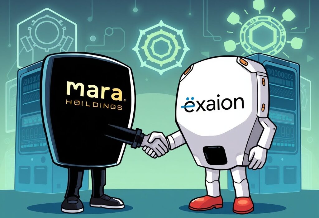 Cartoon depicting Mara Holdings' strategic Exaion acquisition, symbolizing expansion into high-performance computing and AI.