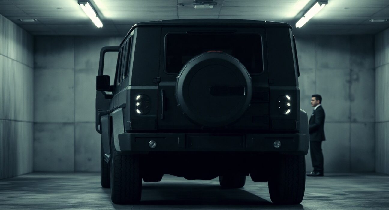 Armored SUV in a parking garage representing MARA Holdings' executive security measures