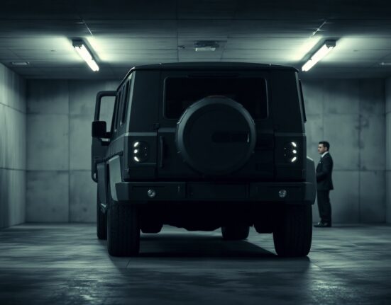 Armored SUV in a parking garage representing MARA Holdings' executive security measures