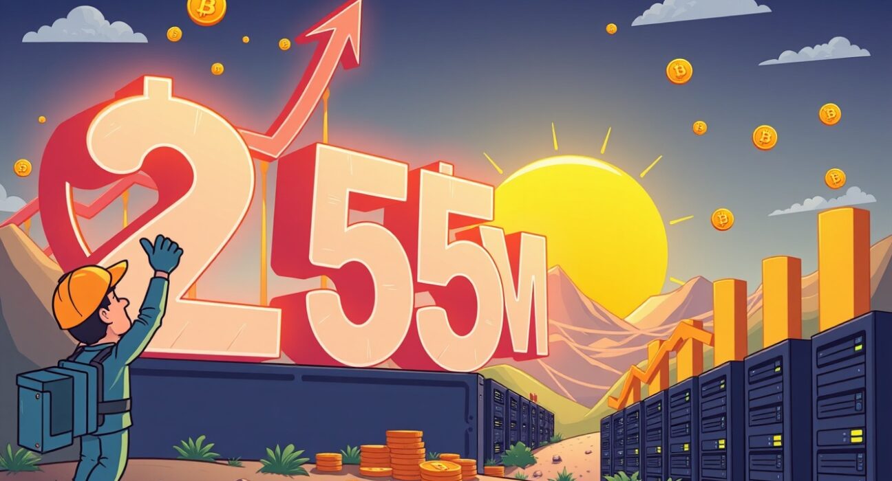 Cartoon illustrating the impressive growth of MARA Holdings Q3 revenue, showcasing profit and successful Bitcoin mining.