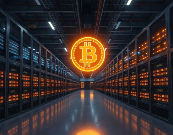 MARA Holdings Bitcoin mining facility with server racks at dusk