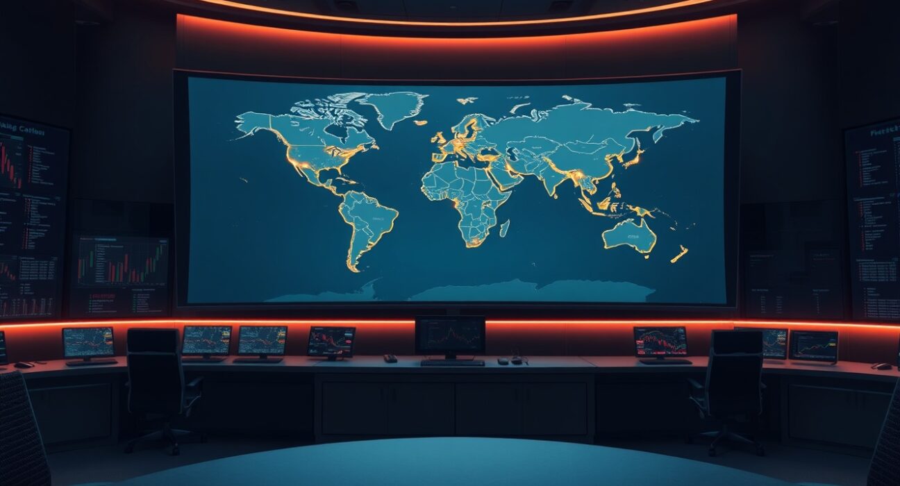 Global financial command center map highlighting key macroeconomic events for March 2025.