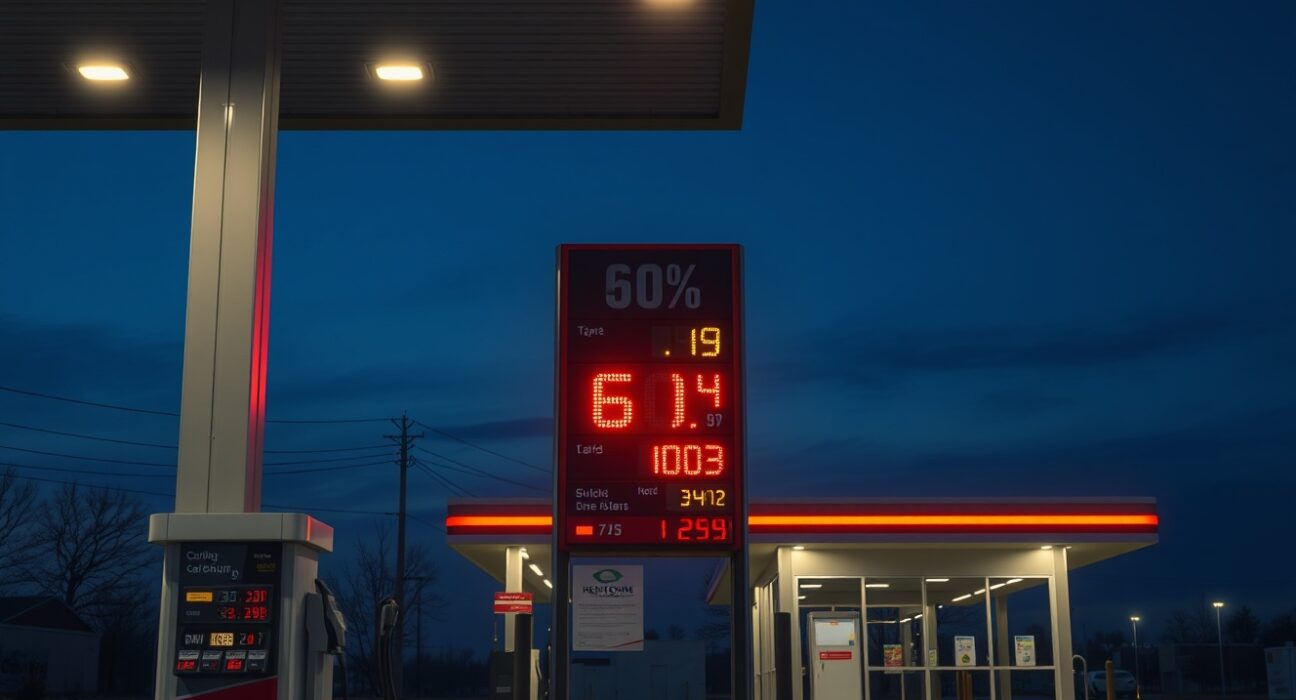 Gas station price sign showing high fuel costs driving March CPI inflation increase