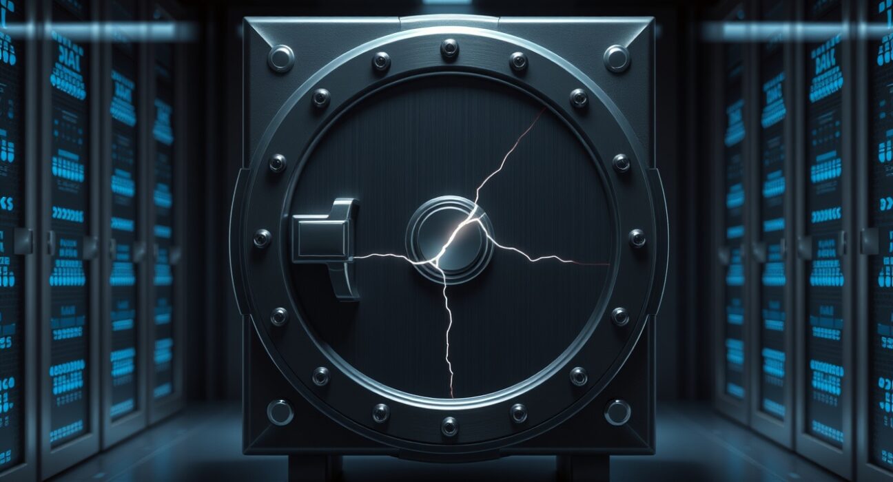 Digital vault breach symbolizing the $52 million March cryptocurrency hack losses reported by PeckShield.