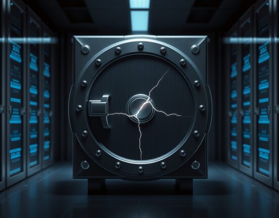 Digital vault breach symbolizing the $52 million March cryptocurrency hack losses reported by PeckShield.