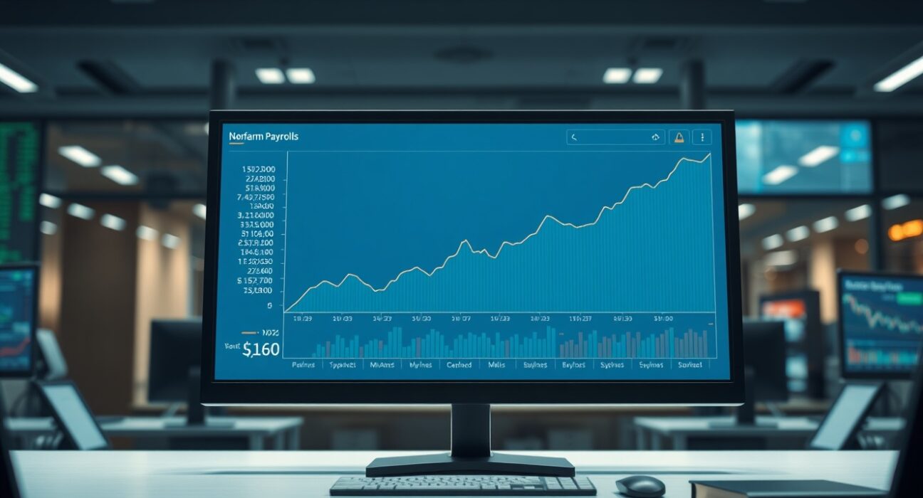 Economic data dashboard showing the March Nonfarm Payrolls chart and Federal Reserve policy analysis.