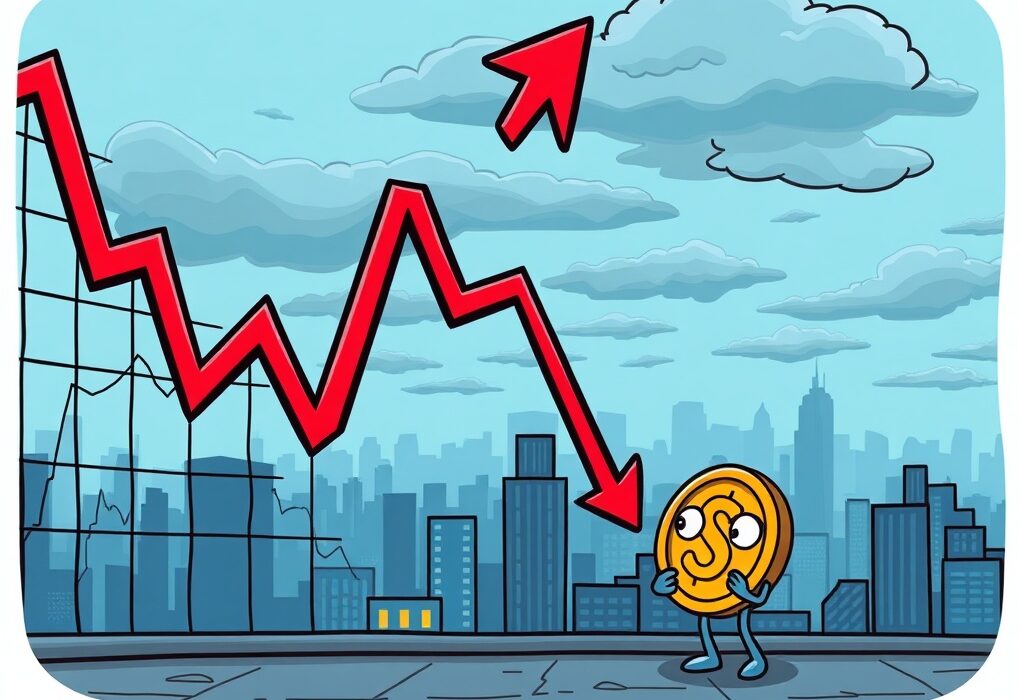 An illustration showing the impact of a market downturn on traditional stocks and its potential implications for the cryptocurrency market.