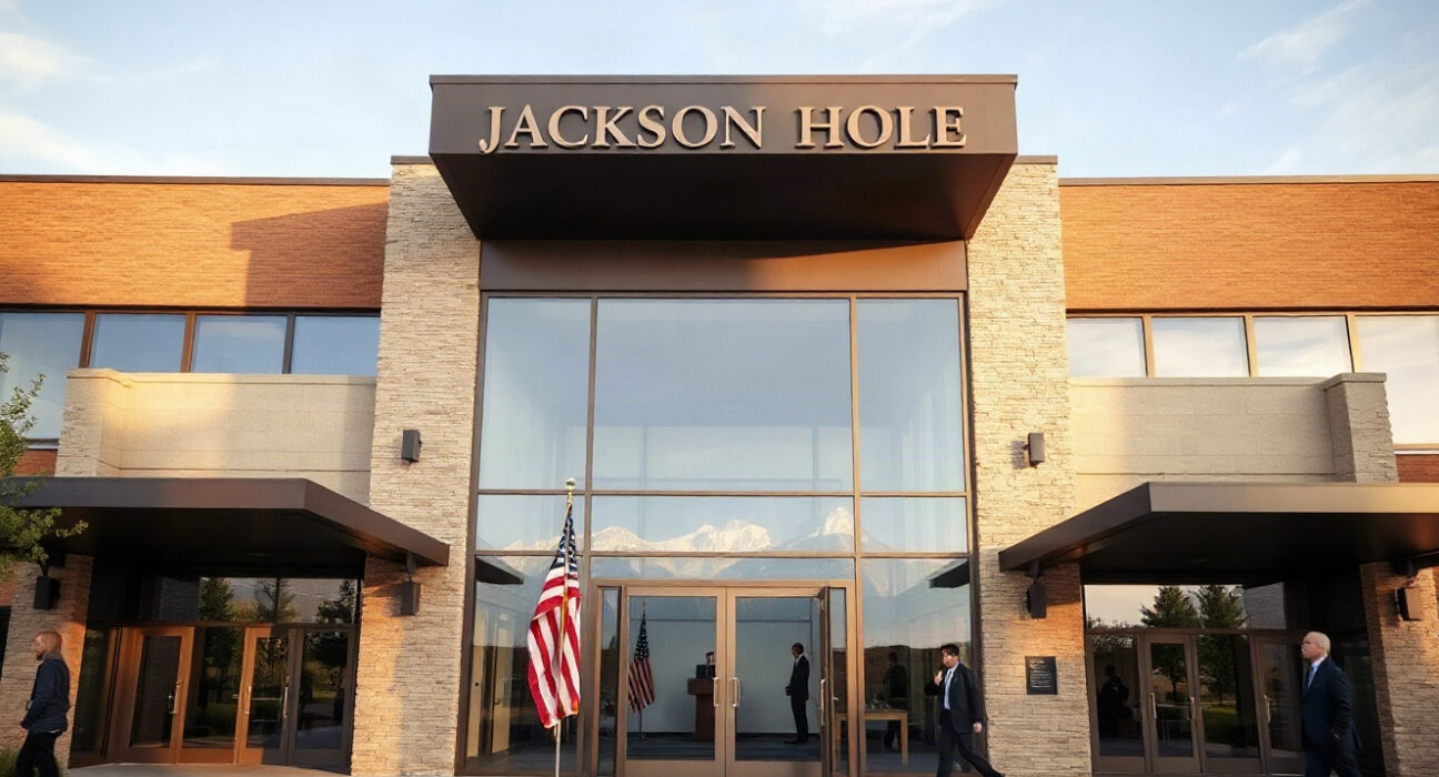 Jackson Hole conference venue with attendees, setting for Fed Chair Warsh's speech
