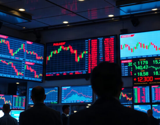 Traders monitoring stock charts on screens during a cautious market session ahead of Jackson Hole.