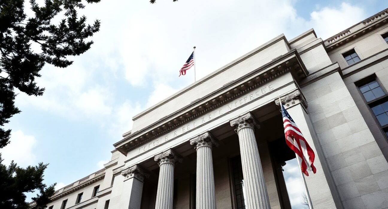 Federal Reserve building in Washington, D.C., under clear sky