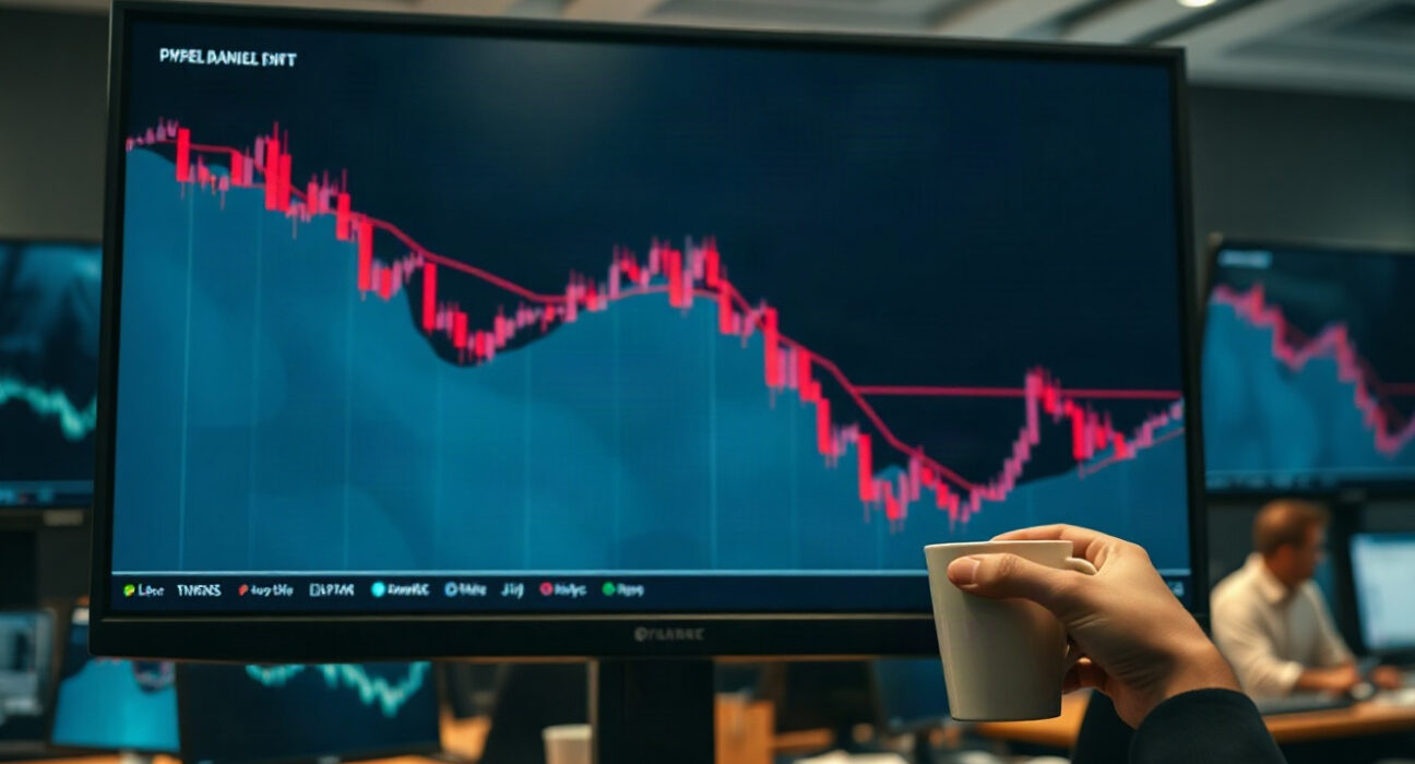 Cryptocurrency price chart showing a downward trend on a trading screen