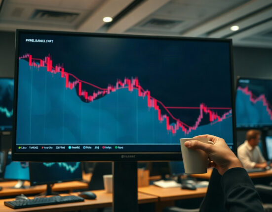 Cryptocurrency price chart showing a downward trend on a trading screen