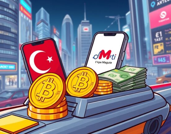 Martı's strategic crypto investment depicted by Bitcoin symbols and traditional currency, illustrating the company's innovative financial move.