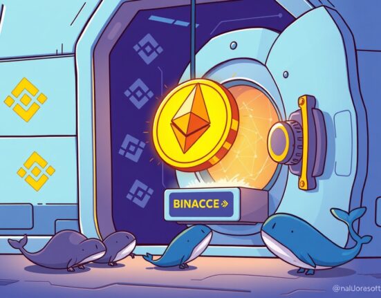 A cartoon illustration showing a large Ethereum transfer, symbolizing significant Ethereum staking activity and network growth.
