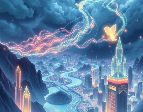 Conceptual Ghibli-style art representing the volatility and data flow during a major cryptocurrency futures liquidation event.