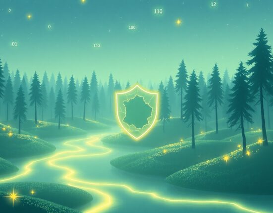 Illustration of a data breach exposing millions of login credentials in a digital landscape.