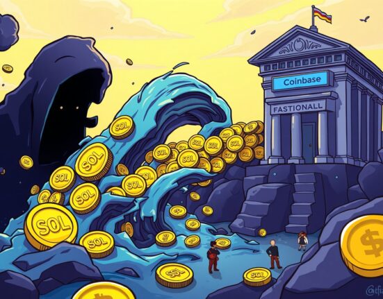 Cartoon showing a massive SOL transfer, illustrating $361M Solana moving into Coinbase Institutional, hinting at market impact.