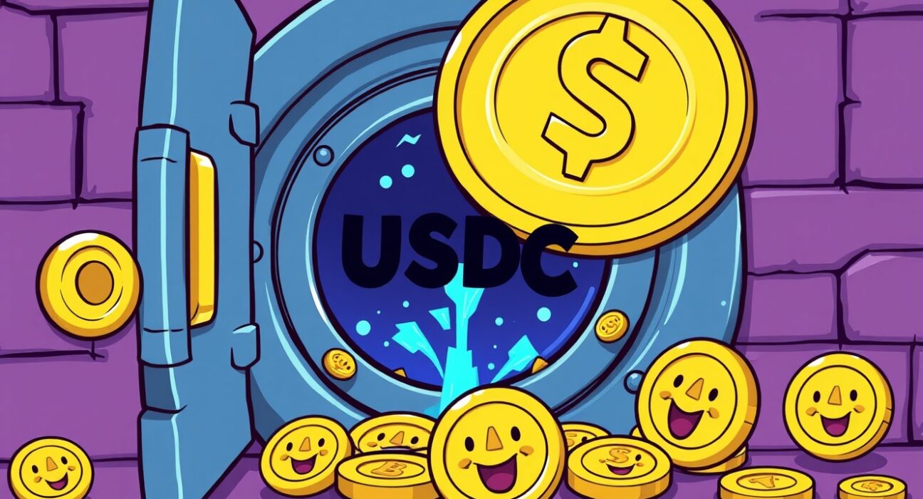 Cartoon illustration of a significant USDC burn event, highlighting its positive impact on stablecoin stability.