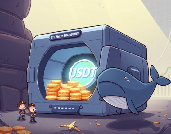 Cartoon illustration of massive USDT minting at Tether Treasury, symbolizing increased crypto market liquidity and potential investor impact.