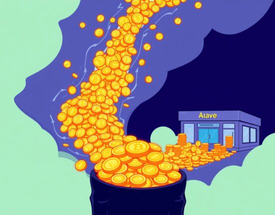 Illustration of a massive USDT transfer from an unknown source to the Aave platform, highlighting significant crypto whale activity.