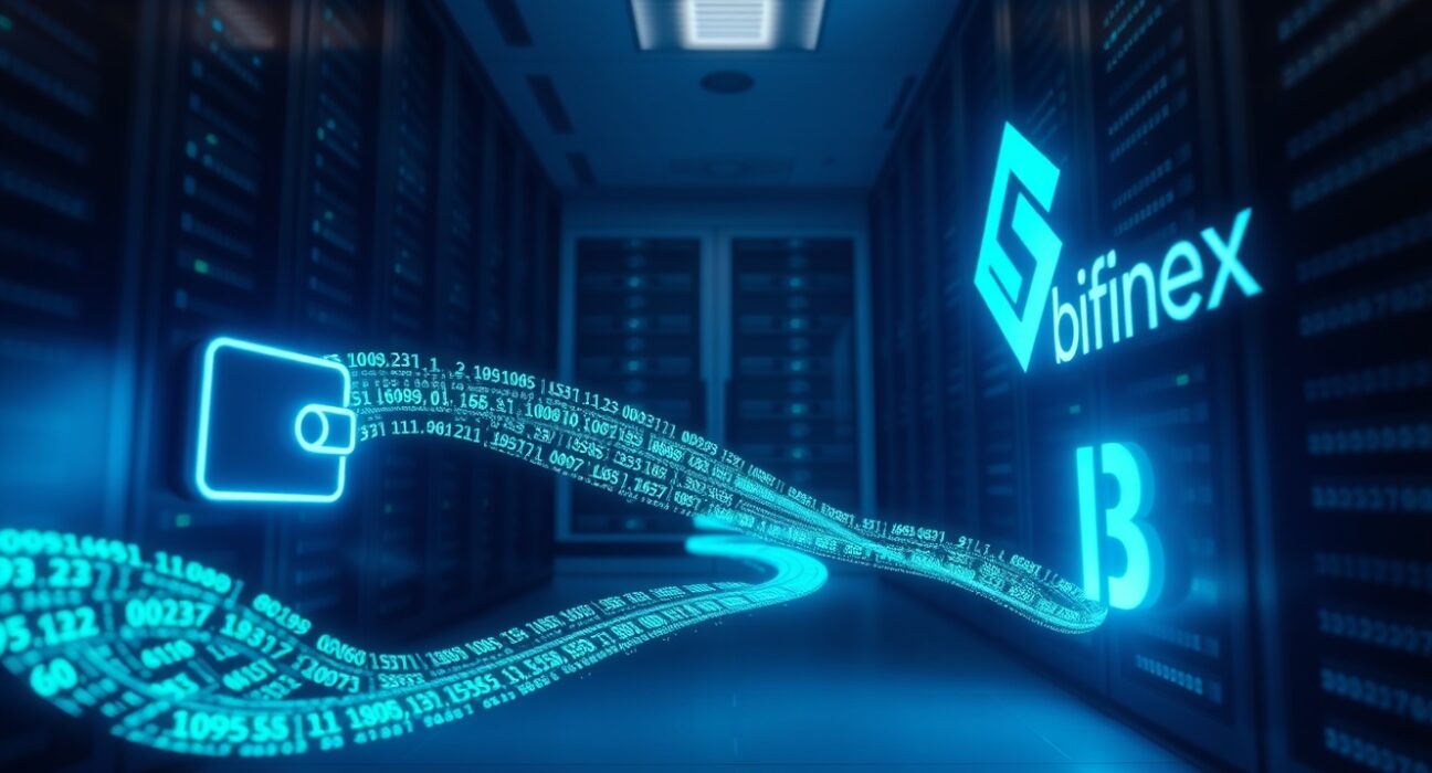 A visual representation of a 331 million USDT transfer from an unknown wallet to the Bitfinex cryptocurrency exchange.