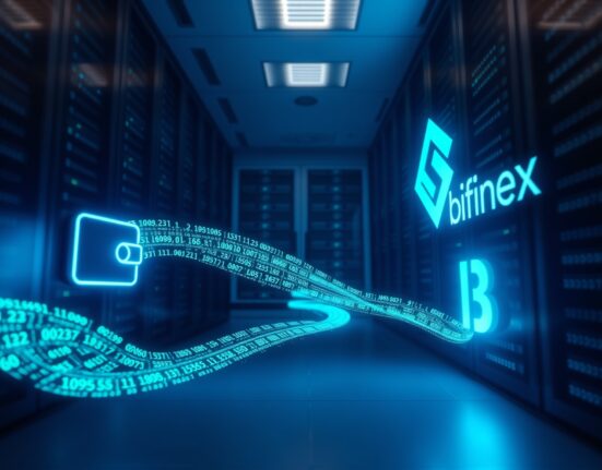 A visual representation of a 331 million USDT transfer from an unknown wallet to the Bitfinex cryptocurrency exchange.