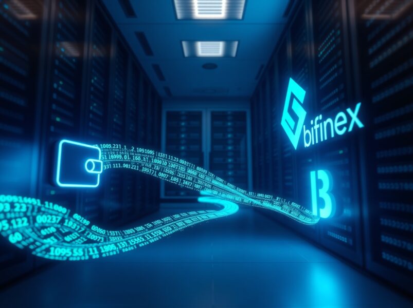 A visual representation of a 331 million USDT transfer from an unknown wallet to the Bitfinex cryptocurrency exchange.