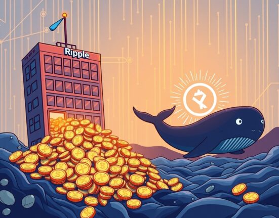 A cartoon illustration depicting a massive XRP transfer of 200 million XRP moving from Ripple to an unknown wallet, highlighting the scale of the transaction.