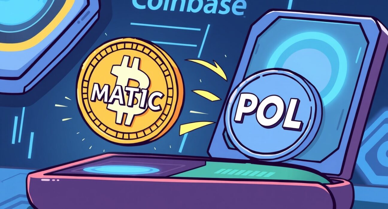 A visual representation of the MATIC to POL conversion, highlighting the seamless transition for Coinbase users.