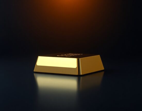 Gold bar with digital blockchain grid overlay representing tokenized gold on the Stellar network